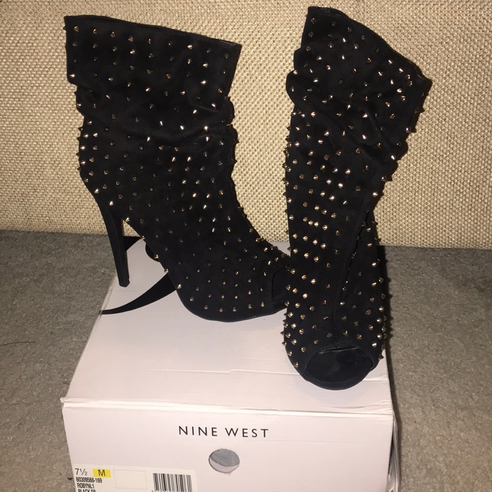 Nine West Black Suede w/Gold studs Bootie
